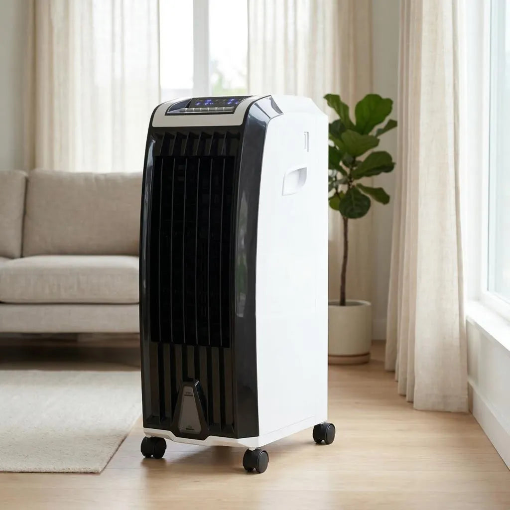 Evaporative Air Cooler with Wheels – Portable Cooling Fan Tower with Water Tank for Bedroom & Home Office