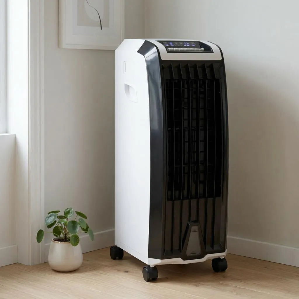Evaporative Air Cooler with Wheels – Portable Cooling Fan Tower with Water Tank for Bedroom & Home Office