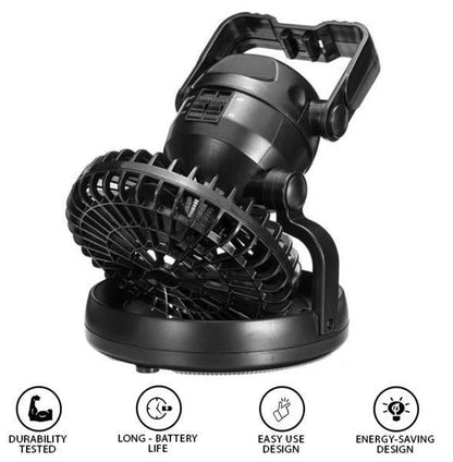 Ventilateur de camping portable | Ventilateur rechargeable à batterie avec lampe LED | Design léger pour un confort en extérieur