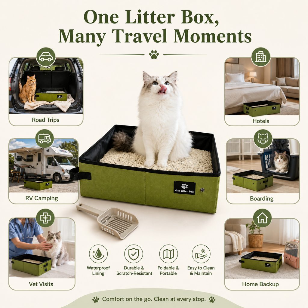 Ortekor Portable Foldable Cat Litter Box for Road Trips, Hotels & RV Travel - Reusable Waterproof Travel Cat Toilet to Stop Leaks & Save Space