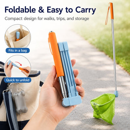 Ortekor Foldable Dog Poop Catcher for Walks - No-Bend Waste Pickup Tool with Telescopic Handle