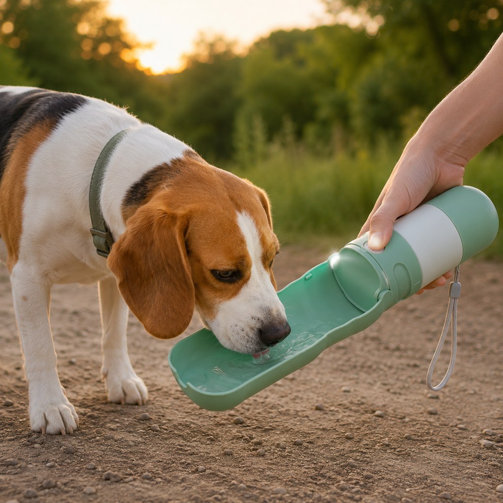Ortekor 2-in-1 Portable Dog Water Bottle with LED Light - 12 fl oz Foldable Bowl for Walks, Hikes & Camping, No Extra Bowl Needed