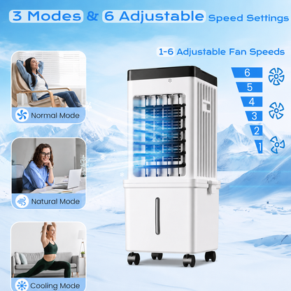 12-Liter Portable Evaporative Cooler with Remote Control & 24-Hour Timer for Bedrooms, Living Rooms, Home Office, Efficient Air Cooling