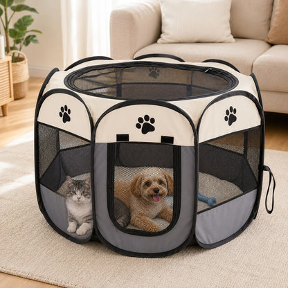 Ortekor Portable Foldable Dog & Cat Playpen for Home, Travel & Camping - Breathable Space-Saving Pet Pen with Carry Bag