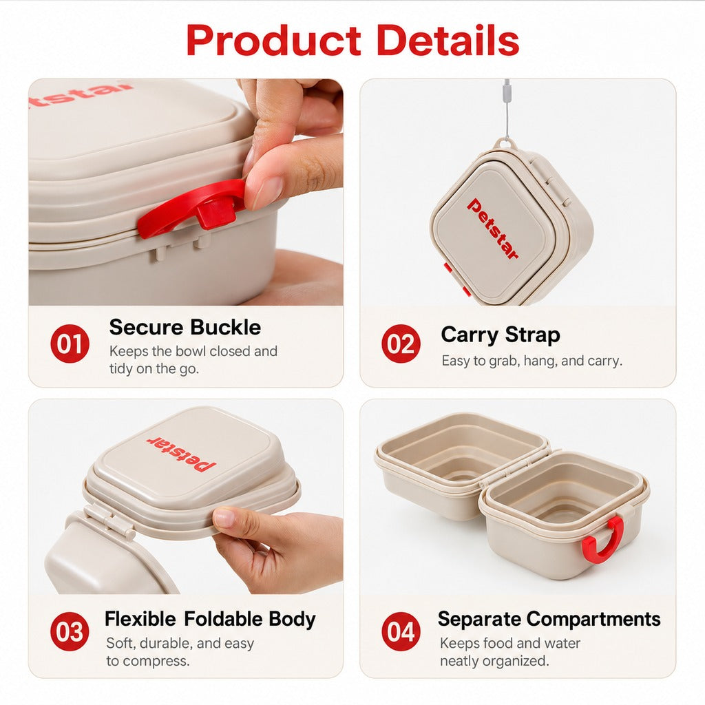 Ortekor Portable 2-in-1 Folding Pet Bowl for Walks & Travel - Keeps Food and Water Separate