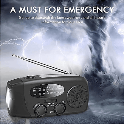 Emergency Hand-Crank Radio with Solar Power, Flashlight & Phone Charger for Camping, Blackouts & Outdoor Survival