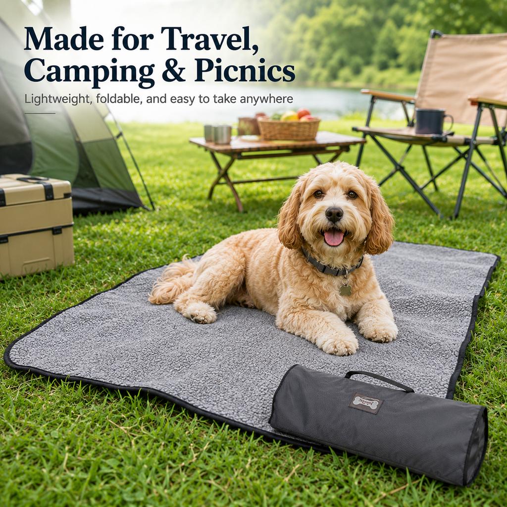Ortekor Portable Outdoor Pet Mat with Carry Bag - Foldable Travel Dog Blanket for Parks, Camping & Road Trips