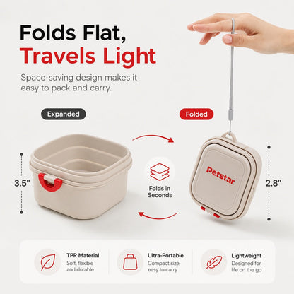 Ortekor Portable 2-in-1 Folding Pet Bowl for Walks & Travel - Keeps Food and Water Separate