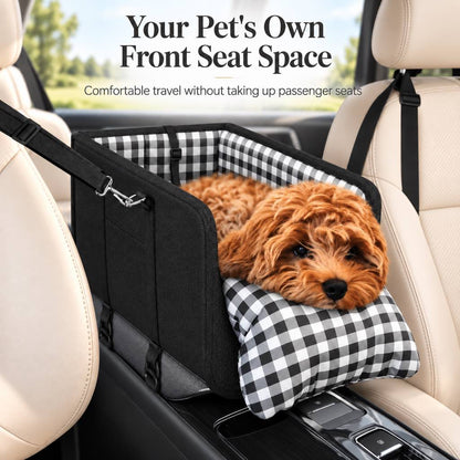 Ortekor Portable Pet Console Car Seat Carrier for Small Dogs & Cats - Front Seat Travel Solution with Secure Straps and Cozy Cushion