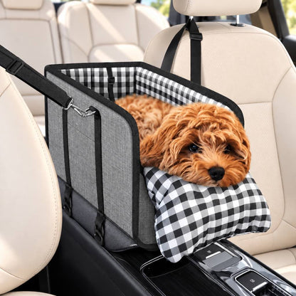 Ortekor Portable Pet Console Car Seat Carrier for Small Dogs & Cats - Front Seat Travel Solution with Secure Straps and Cozy Cushion