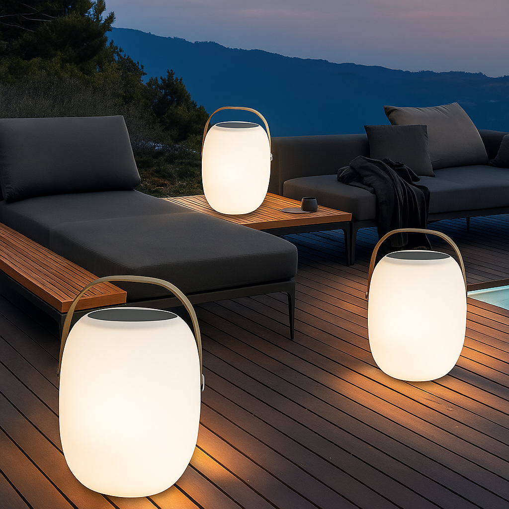 Solar-Powered Portable Outdoor Table Lamp with LED for Patio Deck Garden & Balcony