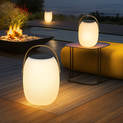 Solar-Powered Portable Outdoor Table Lamp with LED for Patio Deck Garden & Balcony
