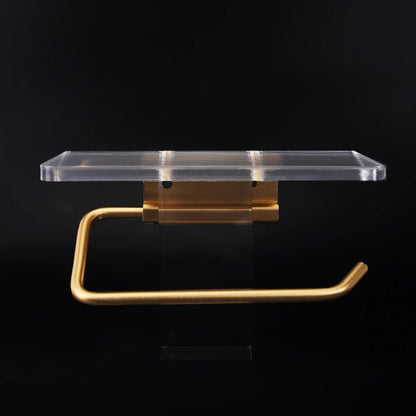 Korin Toilet Paper Holder Stand - Wall-Mounted Metal with Integrated Shelf, Gold or Silver Finish