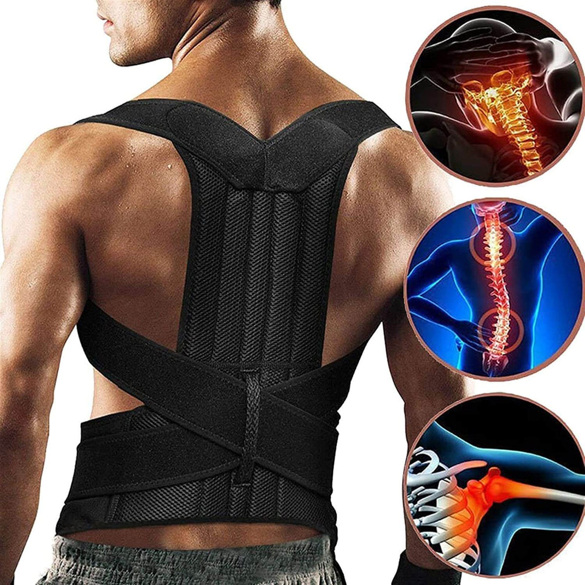 Back Support Brace Posture Corrector Vest for Men & Women with Resistance Band