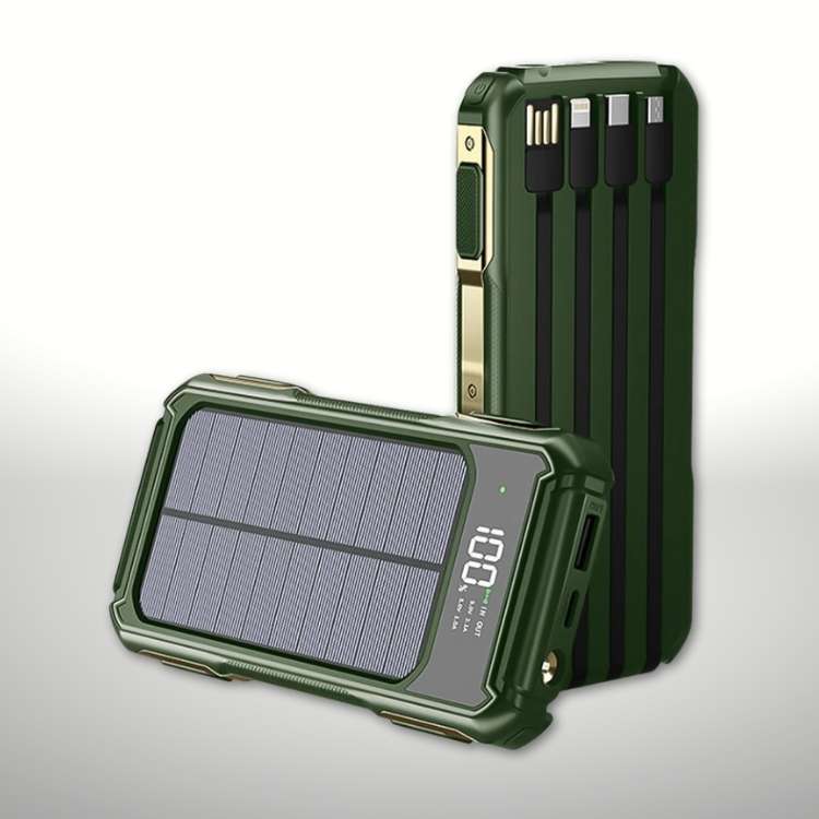 Portable Solar Power Bank 20000mAh with Built-In Cables for iPhone Android Devices USB-C Emergency Backup Battery Charger for Camping