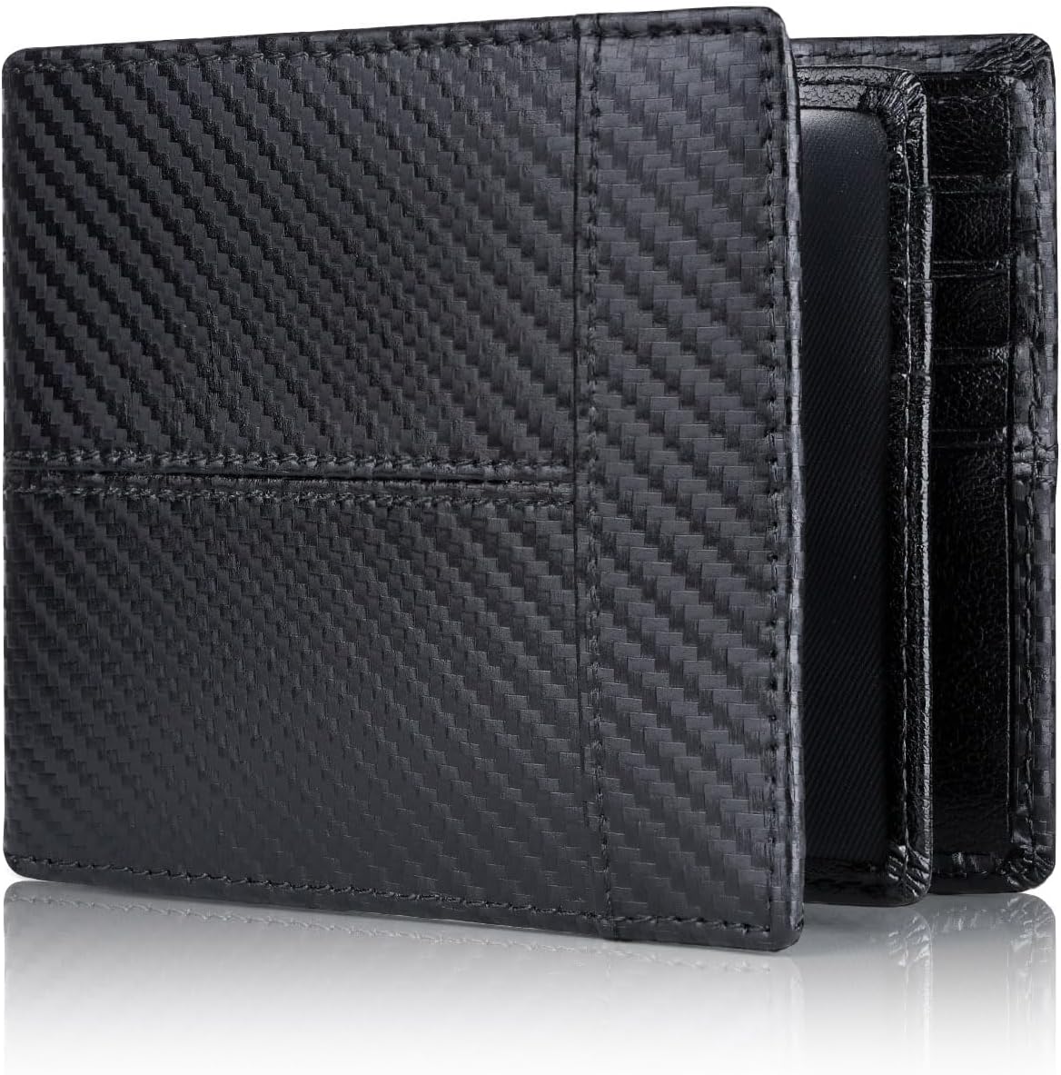 Genuine Leather Bifold Wallet with RFID Protection for Men – 16 Card Slots ID Window Cash Holder Classic Fold Design Slim Everyday Carry Poc