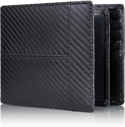 Genuine Leather Bifold Wallet with RFID Protection for Men – 16 Card Slots ID Window Cash Holder Classic Fold Design Slim Everyday Carry Poc
