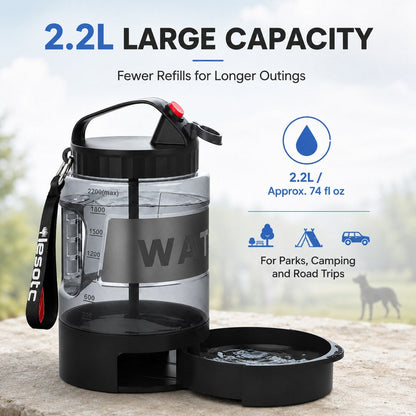 Ortekor 2.2L Portable Dog Travel Water Bottle with Pull-Out Bowl - Fewer Refills for Hiking, Camping & Road Trips