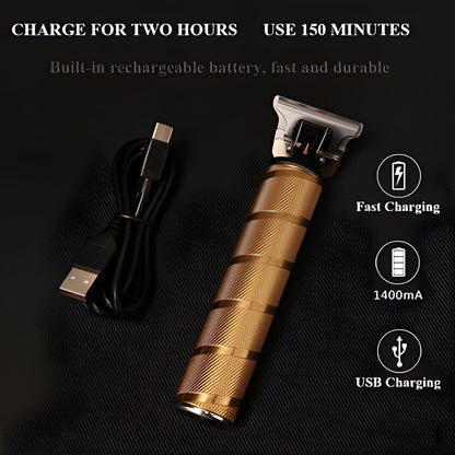 Metal Cordless Hair Trimmer Set with T-Blade Outliner & Foil Shaver for Men – Rechargeable Clippers with Adjustable Lever & 4 Guide Combs fo