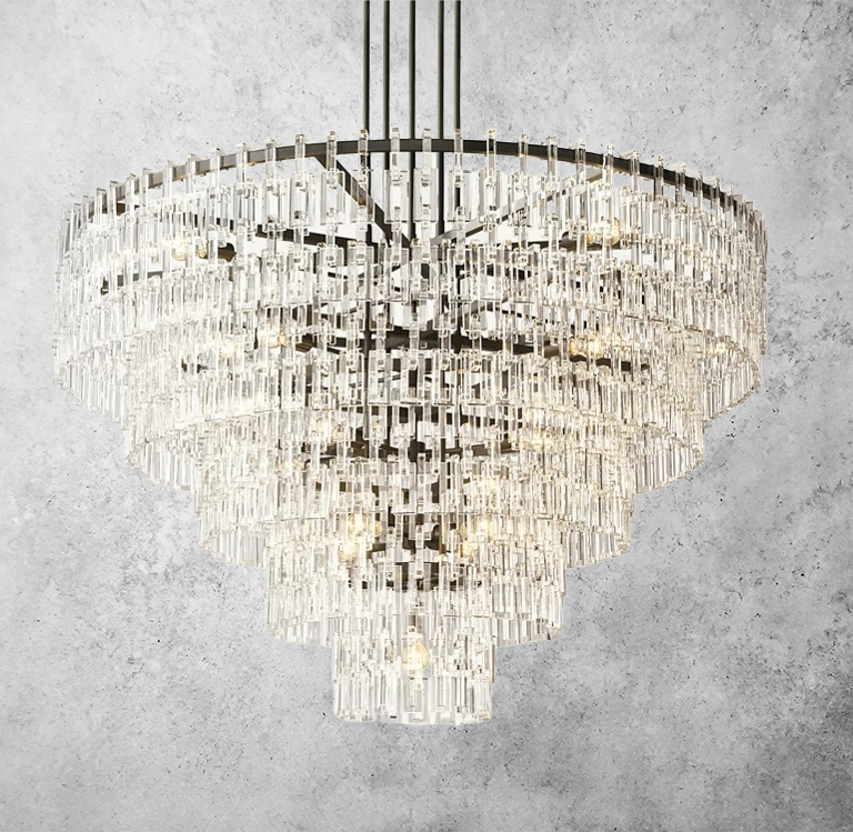 Multi-Tiered Crystal Ring Chandelier with Glass Chain Links for Dining Rooms and Living Rooms 36 48 60 Inch