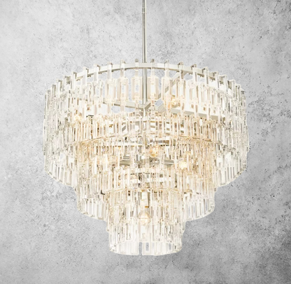 Multi-Tiered Crystal Ring Chandelier with Glass Chain Links for Dining Rooms and Living Rooms 36 48 60 Inch