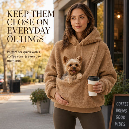 Ortekor Pet Carrier Sherpa Hoodie for Small Dogs & Cats – Cozy Front Pouch Sweatshirt for Walks, Errands & Home Cuddles – Keeps Pets Warm & Close