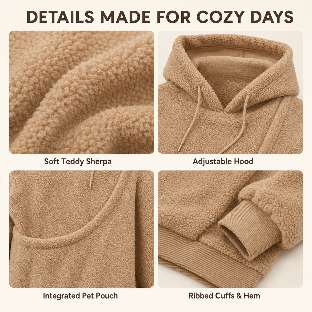 Ortekor Pet Carrier Sherpa Hoodie for Small Dogs & Cats – Cozy Front Pouch Sweatshirt for Walks, Errands & Home Cuddles – Keeps Pets Warm & Close