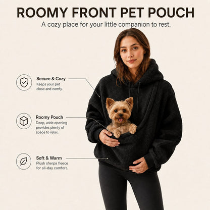 Ortekor Pet Carrier Sherpa Hoodie for Small Dogs & Cats – Cozy Front Pouch Sweatshirt for Walks, Errands & Home Cuddles – Keeps Pets Warm & Close