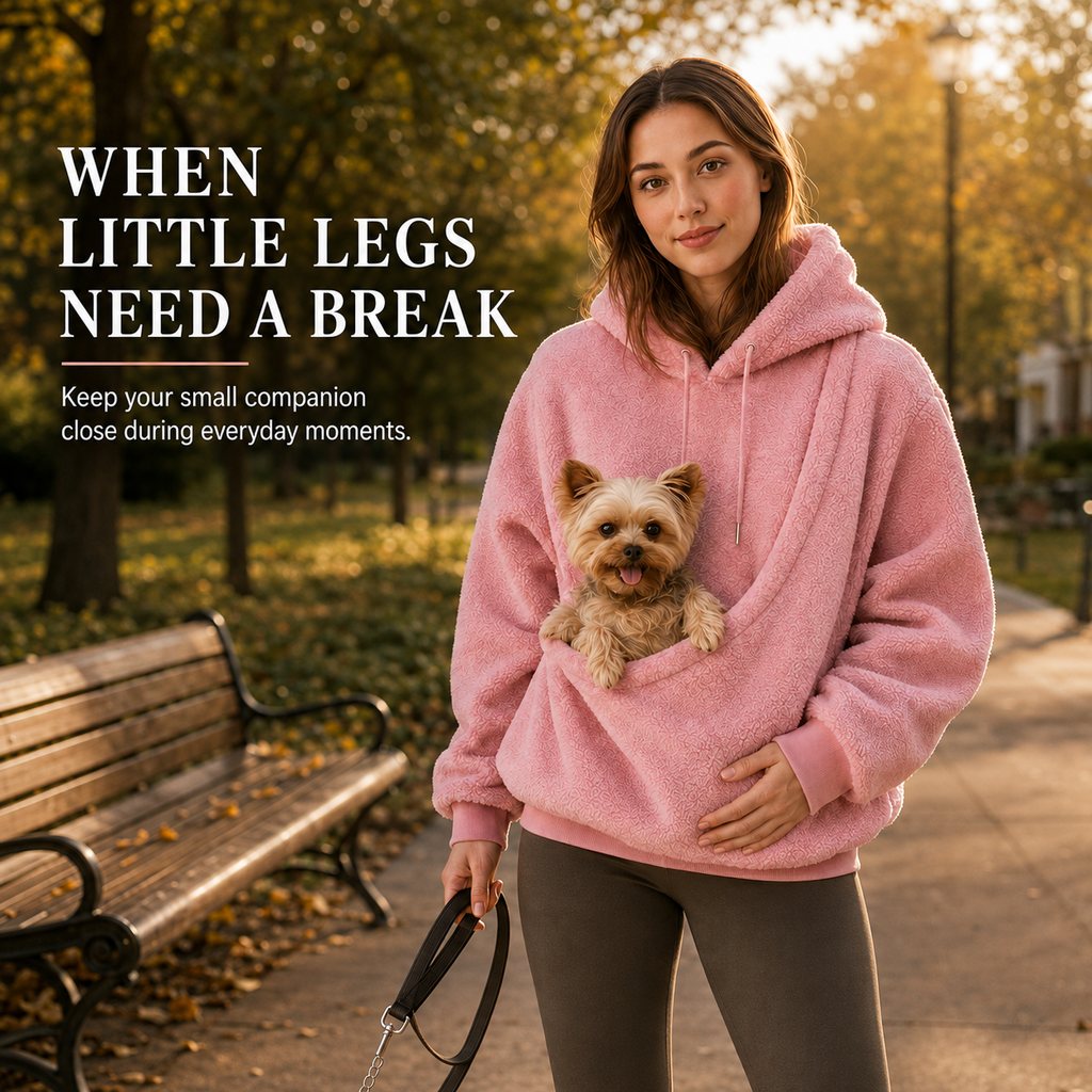Ortekor Pet Carrier Sherpa Hoodie for Small Dogs & Cats – Cozy Front Pouch Sweatshirt for Walks, Errands & Home Cuddles – Keeps Pets Warm & Close