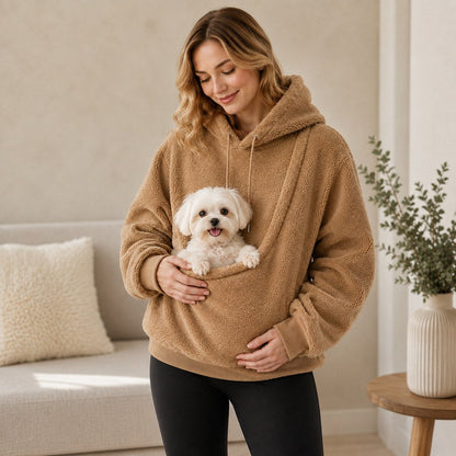 Ortekor Pet Carrier Sherpa Hoodie for Small Dogs & Cats – Cozy Front Pouch Sweatshirt for Walks, Errands & Home Cuddles – Keeps Pets Warm & Close