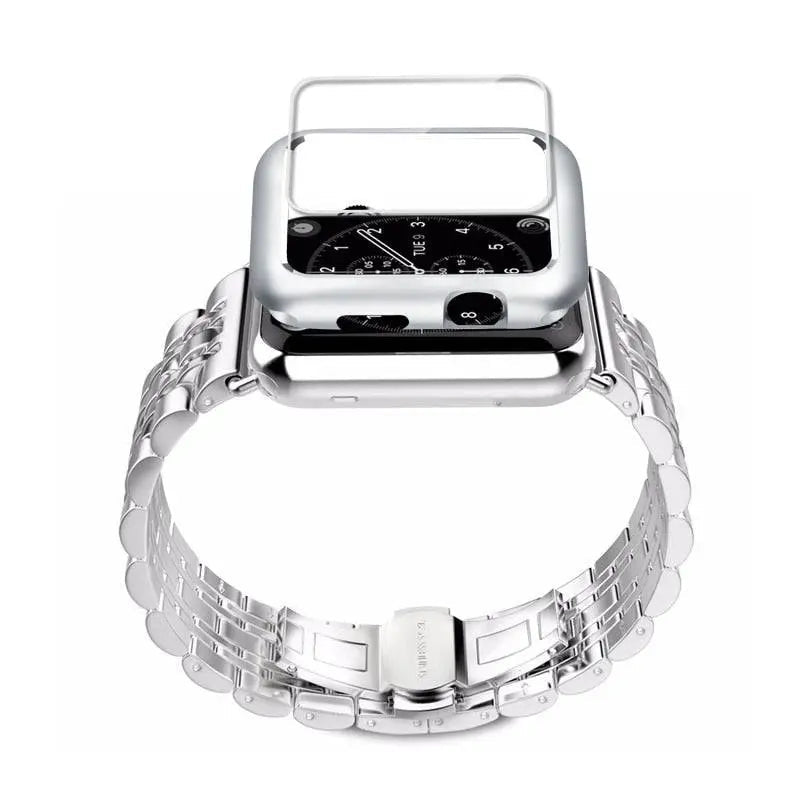 Metal Band and Protective Case Bundle for 38-44mm Apple Watch