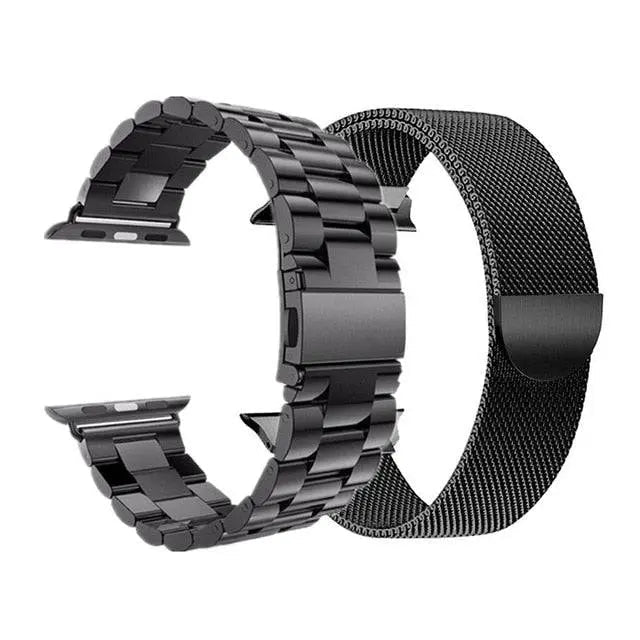 Dual Metal Watch Straps Bundle – Mesh & Link Bracelet Set for 42mm, 44mm, 46mm, 49mm Smart Watch Models