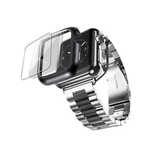 Protective Metal Band + Case Bundle for Apple Watch – All Series Compatible