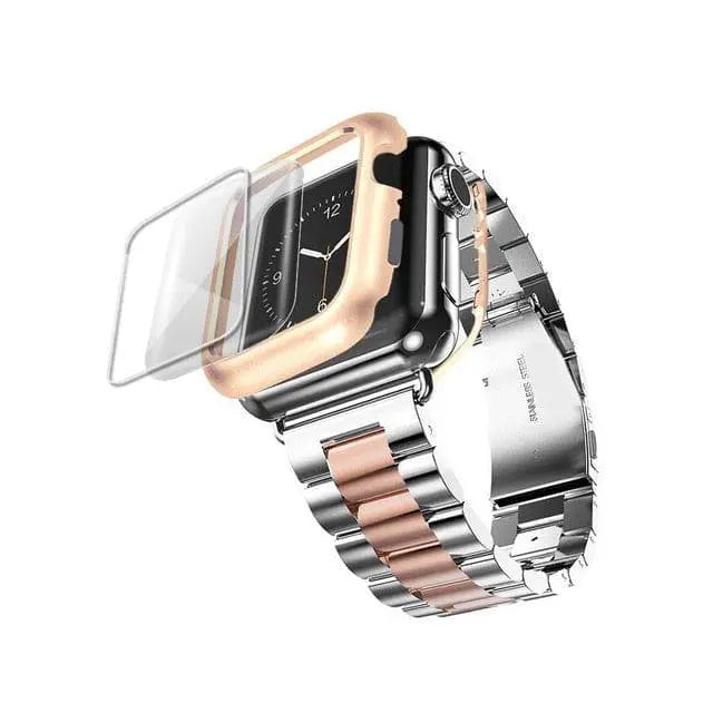 Protective Metal Band + Case Bundle for Apple Watch – All Series Compatible