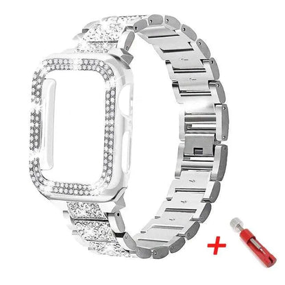 Embellished Steel Band + Protective Case Set for Apple Watch Series (38mm–44mm) – Coordinated Finish