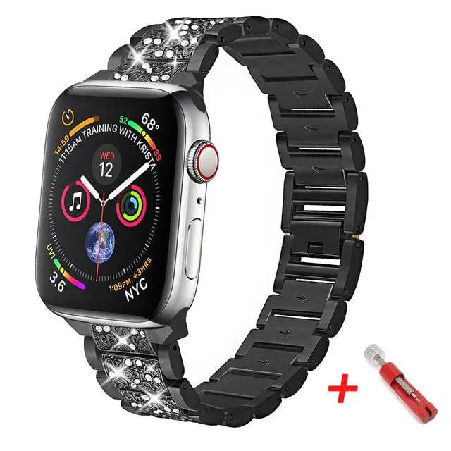 Embellished Steel Band + Protective Case Set for Apple Watch Series (38mm–44mm) – Coordinated Finish