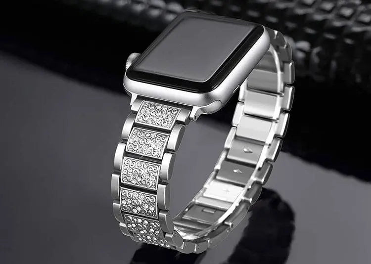 Embellished Steel Band + Protective Case Set for Apple Watch Series (38mm–44mm) – Coordinated Finish