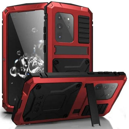 Heavy-Duty Aluminum Galaxy S20 Plus & Ultra Case with Tempered Glass Screen – Full-Body Drop Protection for Samsung