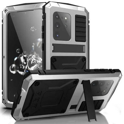 Heavy-Duty Aluminum Galaxy S20 Plus & Ultra Case with Tempered Glass Screen – Full-Body Drop Protection for Samsung