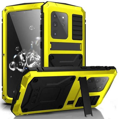 Heavy-Duty Aluminum Galaxy S20 Plus & Ultra Case with Tempered Glass Screen – Full-Body Drop Protection for Samsung