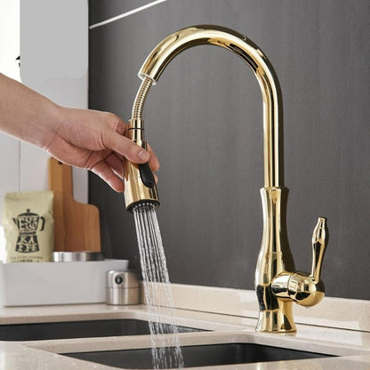 Single-Handle Kitchen Faucet with Pull-Down Sprayer – High-Arc Swivel Spout, Easy-Install Deck Mount for Home Sink