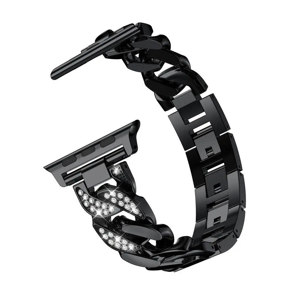 Stainless Steel Link Watch Strap with Crystal Accent Design – Adjustable Metal Bracelet for 38mm to 49mm Smart Watches