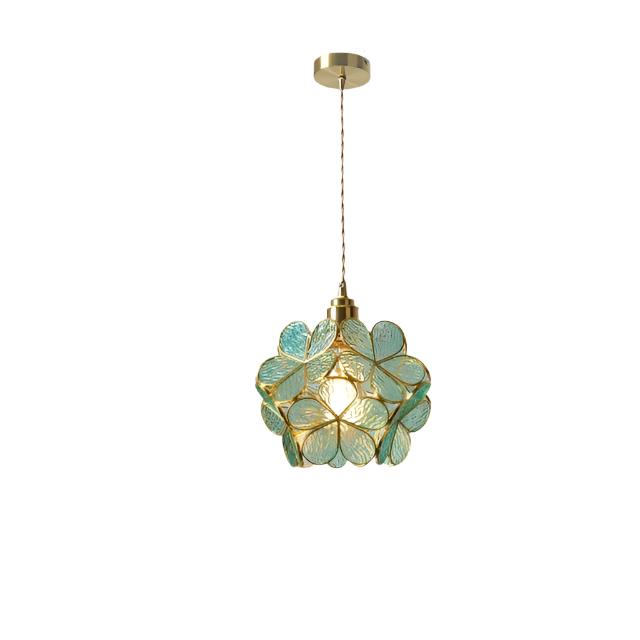 Sculptural Glass Hanging Light 9 Inch Floral Design Warm LED Adjustable Ceiling Fixture for Bedroom Kitchen Dining Nook Modern Botanical Ins