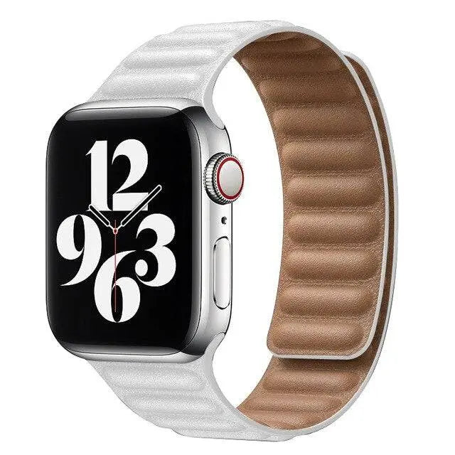 Leather Magnetic Loop Strap for Smart Watch – Adjustable Classic Band with Metal Clasp – Fits 38mm to 49mm Case Sizes