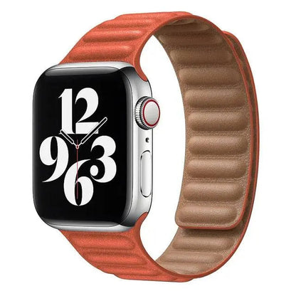 Leather Magnetic Loop Strap for Smart Watch – Adjustable Classic Band with Metal Clasp – Fits 38mm to 49mm Case Sizes