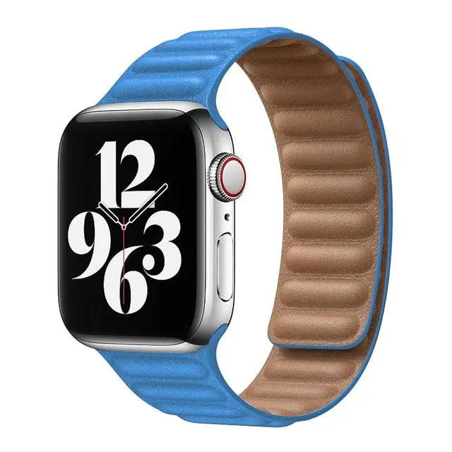 Leather Magnetic Loop Strap for Smart Watch – Adjustable Classic Band with Metal Clasp – Fits 38mm to 49mm Case Sizes