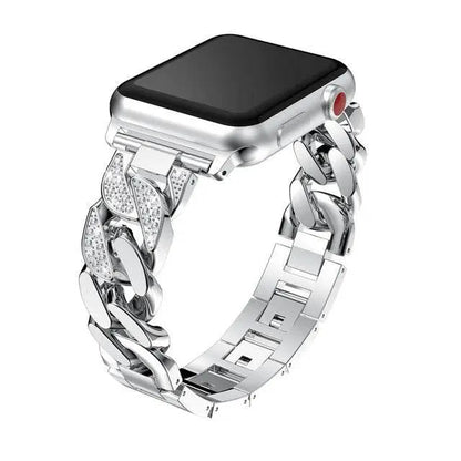Stainless Steel Link Watch Strap with Crystal Accent Design – Adjustable Metal Bracelet for 38mm to 49mm Smart Watches