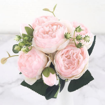 9-Piece Faux Silk Peonies Artificial Flowers