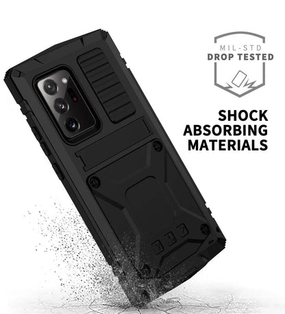 Heavy-Duty Aluminum Phone Case for Galaxy Note 20 & Note 20 Ultra – Tempered Glass Screen Guard, Built-In Kickstand, Scratch-Resistant