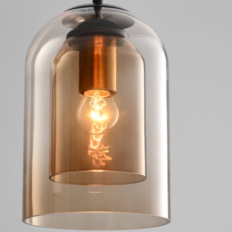 Dual-Layer Glass Pendant Light 6 in Smoke Gray E27 Socket Hanging Lamp Adjustable 59 in Cord for Dining Table Kitchen Island Ceiling Fixture